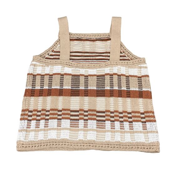 BANANA REPUBLIC Plaid Square Neck Cropped Sweater Tank Sz Small Natural - Picture 9 of 9